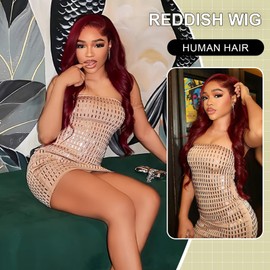 MIGURA Reddish Brown Lace Front Wigs Human Hair Pre Plucked 200 Density Body Wave Human Hair Wig Reddish Brown Wig Human Hair 13x4 HD Lace Frontal Real Hair Wigs for Women 22 Inch