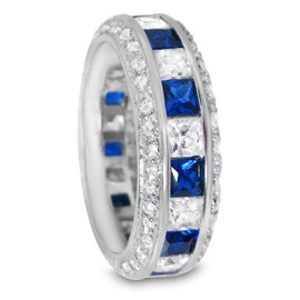 LaRaso & Co Sterling Silver Simulated Sapphire Blue White Anniversary Ring Wedding Band For Men Women Size 8