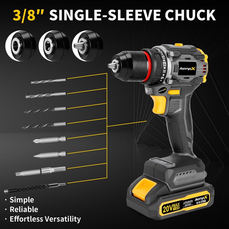 AwxryoX Brushless Compact Drill Tool Set, 60N.m 20V Cordless Drill