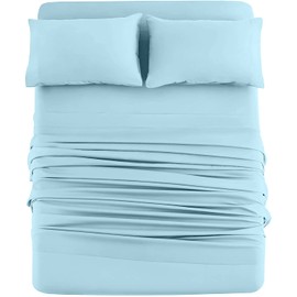 DAN RIVER Twin XL Jersey Sheet Set|Luxury Heather 100% Cotton Bed Sheets|T-Shirt Sheets|All Season Bedding|Soft Comfortable Deep Pocket Jersey Cotton Bed Sheets (4Pc, Twin XL, Light Blue)