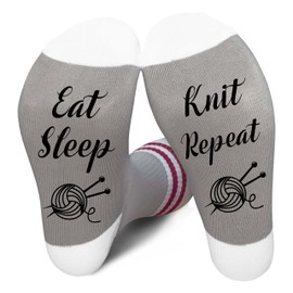 EJGFS ‘Eat Sleep Knit Repeat’ Novelty Socks Gifts for Grandma, Mom, Funny Knitting Themed Socks, Favors for Birthday, Christmas, Thanksgiving, Mother’s Day, etc. (075)