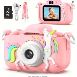 Wonddler CLOSEOUT SALE! Kids Digital Camcorder Camera Pink Unicorn Case 32GB SD Card