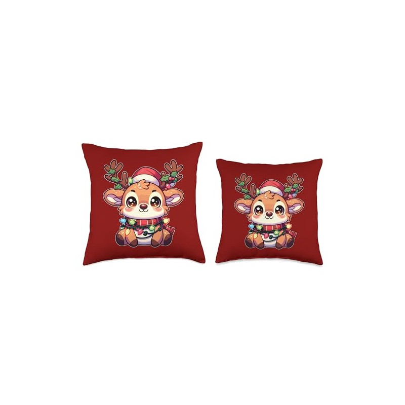 Christmas Hat Christmas Fairy Lights Reindeer Throw Pillow