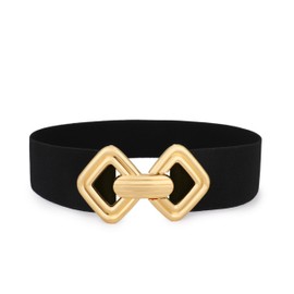 VONMELLI Women Wide Elastic Belt Vintage Stretchy Waistband with Retro Gold Buckle for Dresses Black Fit Waist Size 29"-32"