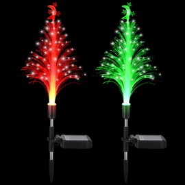 Baquler 2 Pcs Solar Christmas Tree Garden Stake Lights Outdoor Christmas Tree Lighted Yard Decorations Multicolor LED Solar Stakes for Pathway Lawn Patio Xmas Ornament (Moon Star)