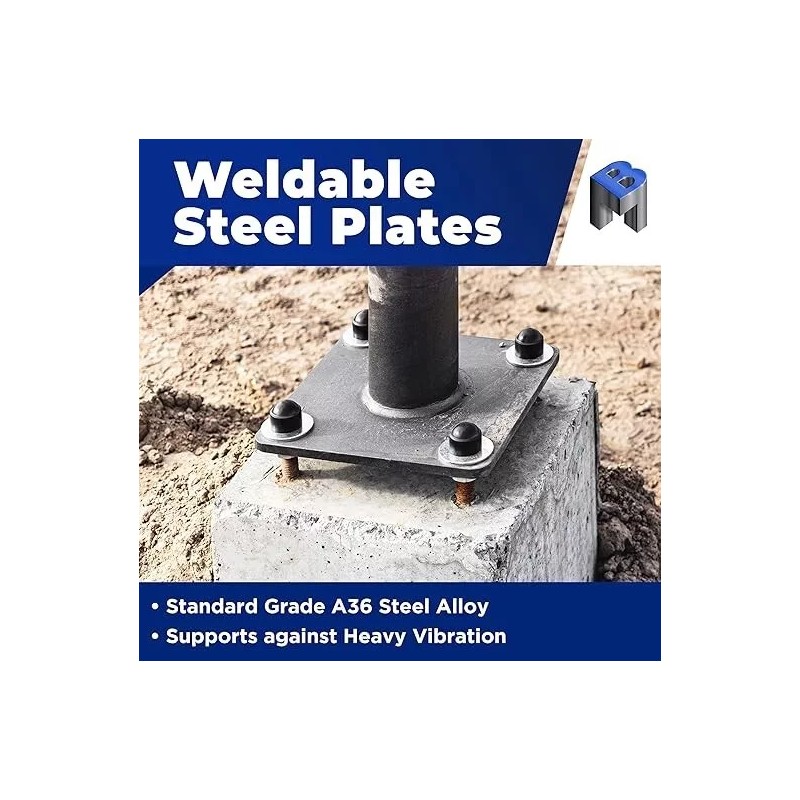 5" x 5" Heavy Duty Square Flat Steel Metal Base