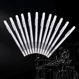 Fine Point White Gel Pen Set, 12 Pcs White Ink Pens, 0.8 mm Fine Line Drawing Pens White, White Fine Tip Highlight Sketching Pens, For Black Paper, Drawing, Adult Coloring Books, Illustration, Notes