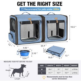 Lekereise 2-in-1 Cat,Dog Carrier for Small Medium Large Pets up to 35 Lbs, (17.7"*2)*16.5"*13" Car Travel Carrier with Litter Box, Bowl, and Locking Zipper - Blue