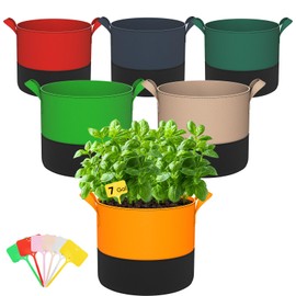 7-Gallon Grow Bags for Potato Planting: 6 Pack Heavy Duty 350G Thickened Tomato Planter Bags with Handles - Fabric Pots Felt Garden Bags for Growing Vegetable Fruit Flower Herb with 10 Plant Labels