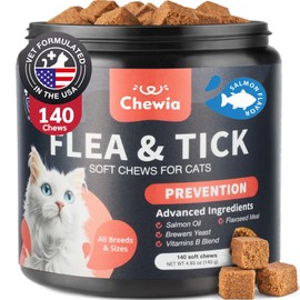 Flea Support Chews for Cats - Salmon-Flavor Flea and Tick Supplement for Cats- Daily Oral Cat Flea and Tick Treatment Chews - Soft Treats for All Breeds & Ages
