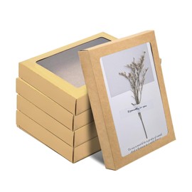 GIWOSK 60 Pcs Greeting Card Storage Box, Kraft Paper Box with PVC Transparent Window Greeting Card Holder Bulk for A2 Paper Photo Frame Card Envelope Biscuit, 4.5 x 6 x 1 Inches, Rectangle