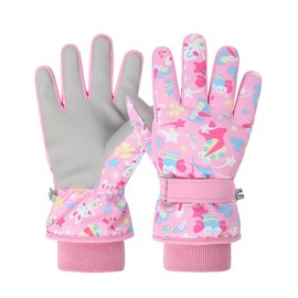 EVBEA -22 Degree F Children Boys Girls Cold Weather Waterproof Glove Magic Stretch Uni-corn Winter Thermal Warm Ski Gloves (Pink, L)