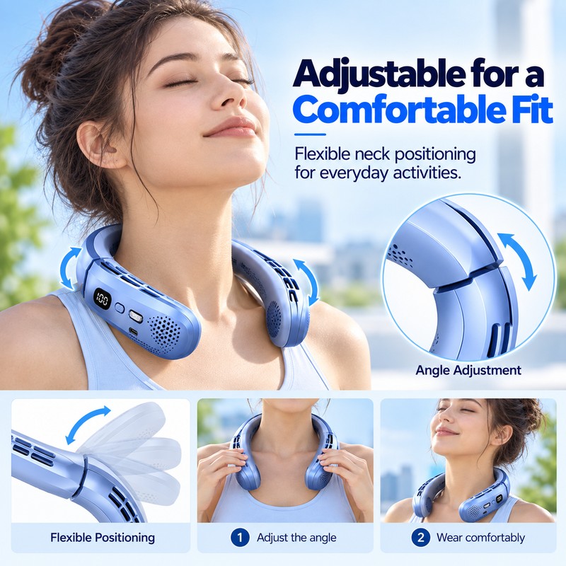 Wearable Neck Fan for Hands-Free Cooling – 8000mAh Rechargeable Design