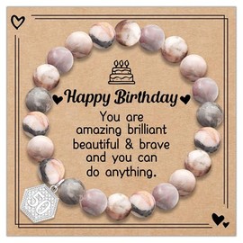 IVELECT Birthday Bracelet Gifts for Girls Women,Pink Zebra Anxiety Crystals Bracelet for 10th to 70st Birthdays Fit for Mom Friends Daughter Auntie Granddaughter Niece Sister (50)