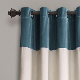 Lush Decor Milo Linen Window Curtain Panel Pair, 84" x 52", Slate Blue and Off-White