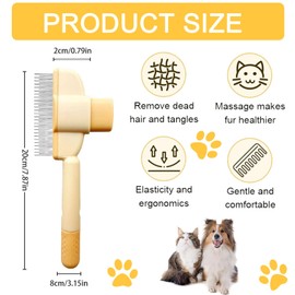 Selbstreinigender Flohkamm, Haustierkamm für Katze und Hund, Hundebürste & Katzenbürste mit Auslöseknopf, Selbstreinigende Haustierbürste, Fellpflegebürste für Lang und Kurzhaarpflege (1 Stück - Gelb)