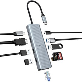 BIGBIG WON USB C Hub, 10 in 1 USB Port Compatible with Desktop Computer, MacBook Pro/Air, iMac, Surface Pro, PS 4 and Other Laptops, USB 3.0 Ultra Slim USB Splitter