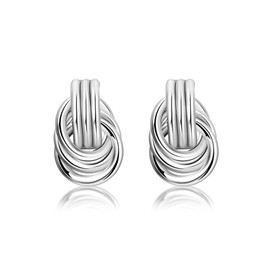 shinelab Chunky Silver Knot Link Earrings,Statement Circle Drop Dangle Design, Fashion Jewelry for Women
