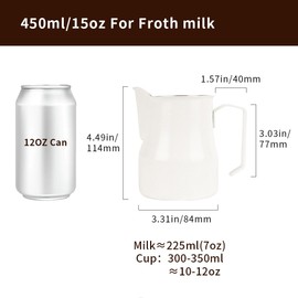watchget Milk Frothing Pitcher 15oz/450ml Stainless Steel Frothing Pitcher Espresso Steaming Pitcher Milk Frother Cup Cappuccino Latte Art Coffee Machine Accessories Milk Jug, White