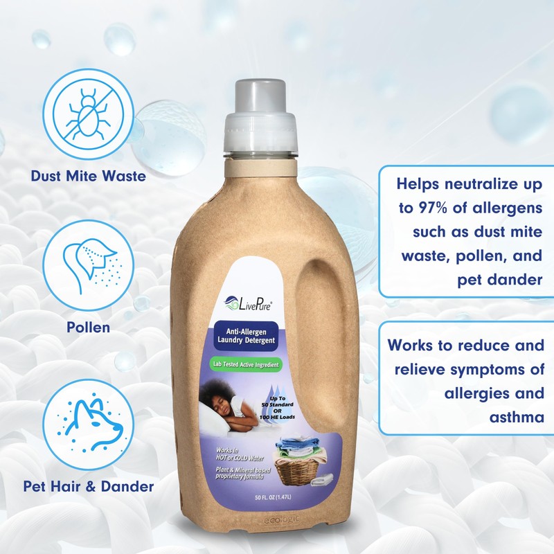 LivePure Anti-Allergen 50 OZ Laundry Detergent for Dust Mites, Pet