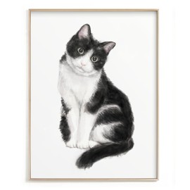 Tuxedo Cat Watercolor Painting, Bicolor Cat Modern Wall Art for Home Decor, Minimalistic Black and White Cat Lover Gift, Signed by Artist (8x10" unframed)