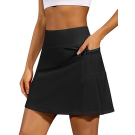 ATTRACO Women Tennis Skorts Black Golf Skorts with Pockets Ruffle Long Tennis Skirt Workout L