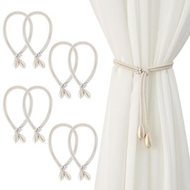 lomdung Pack of 8 Cotton Curtain Tiebacks, Boho Curtain Holders, Curtain Rope Buckle, Hand Knitted Curtain Tiebacks for Home, Office, Living Room, Bedroom