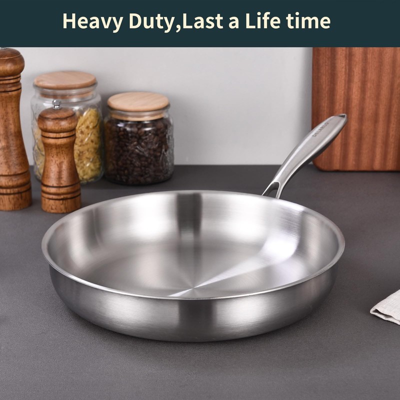 DELARLO Full Clad Tri-Ply Stainless Steel Frying Pan 10 inch,