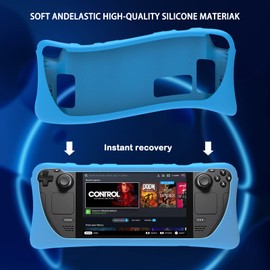 DLseego Protective Case for Valve Steam Deck, TPU Soft Case Compatible with Valve Steam Deck Console 2021 , Steam Deck Accessories with 2*Thumb Grip Caps - Blue