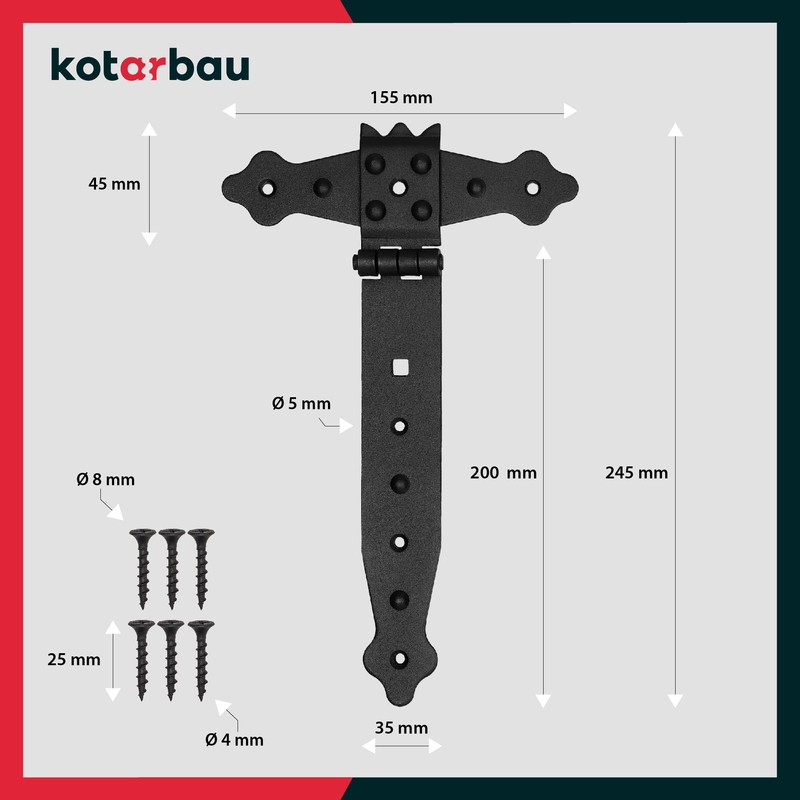 KOTARBAU® Cross Hinge Black 200 mm Shutter Hinge Black Band