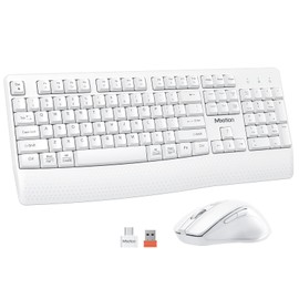 MEETION Wireless Keyboard and Mouse White, 2.4G USB Receiver Plug-and-Play, Computer Keyboard with Wrist Support, 3 Level DPI Mouse, Long Time Lasting Battery for PC/Mac/Windows/Laptop, White