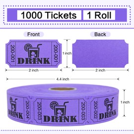 ESSENTIAL 1000 Raffle Tickets Rolls, Drink Tickets Single Roll for Events, Leisure, Movie Watching, Entertainment, Class Reward & Prizes (Purple - 5 Color Selection)