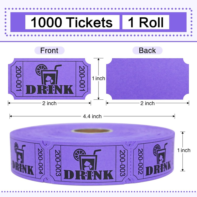ESSENTIAL 1000 Raffle Tickets Rolls, Drink Tickets Single Roll for