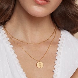 WEARON Birth Flower Necklace 18K Gold Plated Dainty Birth Month Flower Layered Pendant Necklace Bead Choker Necklace for Women (Feb.-Violet)