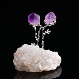 AMOYSTONE Natural Amethyst Flower Tree Wrapped On Geode Agate Base Healing Stone Tree Money Tree for Wealth and Luck Amethyst Agate Geode Christmas Tree Home Decor