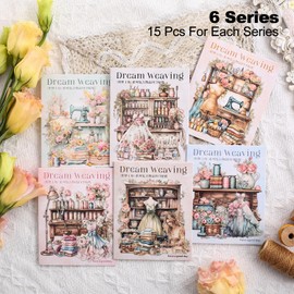 MiyouLuna 90Pcs Retro Sewing PET Stickers, Vintage Ephemera for Scrapbooking, Journaling Supplies, DIY Crafts, and Junk Journals, with Organizer