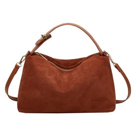 Suede Shoulder Bags For Women Crossbody Bag Suede Tote Bag Satchels Slouchy Work Purses Crescent Handbag Fall Top Handle, Brown, 11.4*5.1*7.9 inch