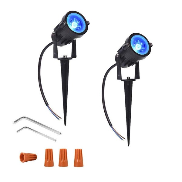 Pack of 2, Youngine 12V Low Voltage LED Landscape Lights Waterproof Outdoor Walls Trees Flags Spotlights 5W COB Garden Yard Path Lawn Light with Spike Stand (Blue),NO PLUG