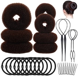 31 Pieces Doughnut Hair Bun Maker Set Hair Styling Hairstyle Aid Set Doughnut Hair Bun Braiding Aid Hair Bun Cushion Small Doughnut Hair Bun Maker Set Hair Bun Shaper Set for Children Girls Women