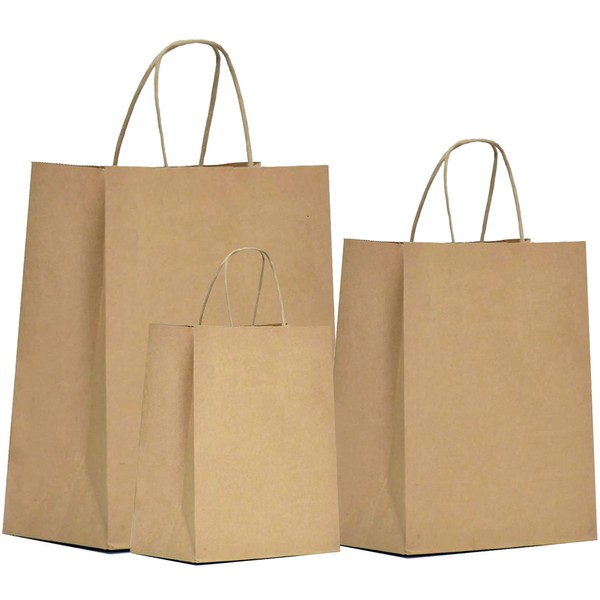 Qutuus Kraft Paper Bags Bulk 6x3.25x8 & 8x4.25x10.5 & 10x5x13 Paper Gift Bags, Kraft Bags, Brown Paper Bags, Craft Bags, Kraft Shopping Bags with Handles, 25 Pcs Each, Large & Medium & Small
