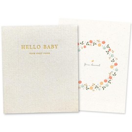 Peachly Unisex Baby Memory Book | Baby Book First Year Baby Book Keepsake for Milestones | Simple Cute Baby Scrapbook | Baby Books for Boy or Girl | Natural Linen - Clementine