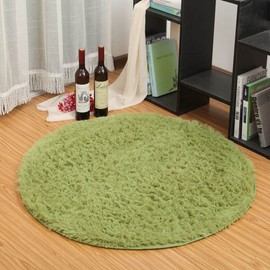 Eleoption Round Soft Shaggy Microfiber Area Rug, Anti-skid Floor Mat Room Carpets for Kids Room Children Playroom Living Room Bedroom Chair Cushion, 100cm, Dark green