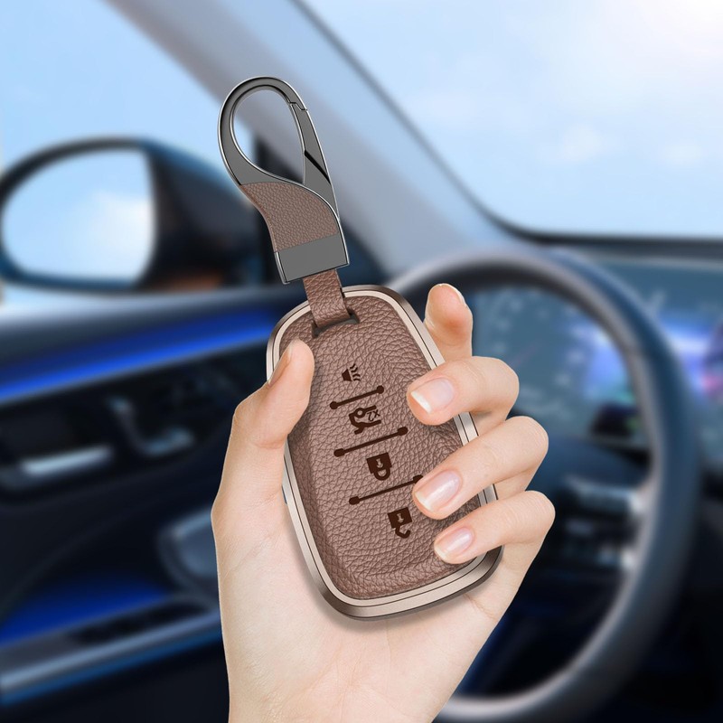 Key Fob Cover for Chevy with Keychain Leather & Aluminum