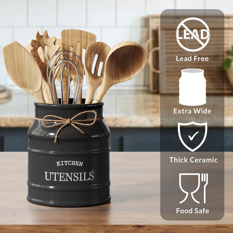 Barnyard Designs Ceramic Farmhouse Utensil Holder for Kitchen Counter, Large