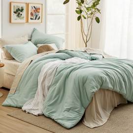 Bedsure Bedsure King Size Comforter Set Sage Green, 7 Pieces Lightweight King Bedding Sets Boho, Bed in a Bag with Comforter, Sheets, Pillowcases & Shams, Contrasting Design