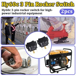 2Pcs HY60C 3-Pin Rocker Switch (ON-Off-ON) for Motors, Tools and Industrial Equipment, 20A/125V~ 15A/277V Heavy-Duty Switch