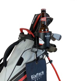 6ixPack Golf Golf Bag Drink Holder, Universal Cup Holder Fits All Types of Bottles, Cans and Coffee Cups, Adjustable Clamp Fits any Golf Bag or Trolley. Golf Accessories