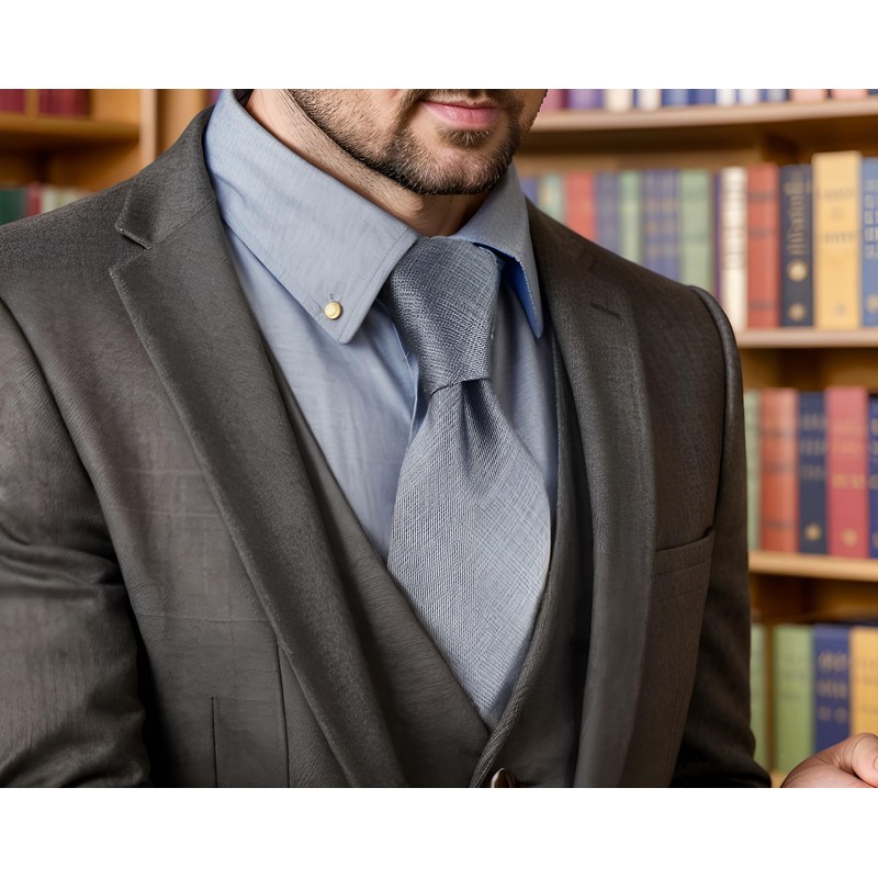 SHLAX&WING Solid Gray Men's Necktie Silk Business, 3.5" x 63"