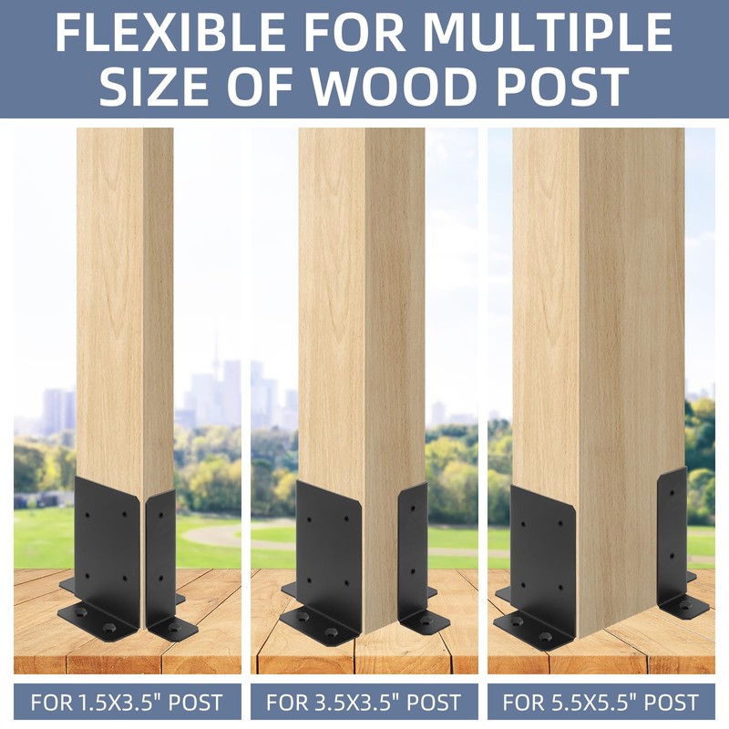 4pcs Adjustable Post Base Bracket Fit 2x4,4x4,6x6 Post, Wood Fence