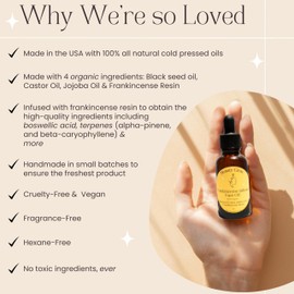 Frankincense Resin Infused Organic Black Seed, Castor & Jojoba Oils for Face Age Defying Miracle Facial Moisturizer Cold Pressed Serum Natural Skincare Hydrates Skin Moisturizing Beauty Glow 1 Fl Oz